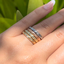 Load image into Gallery viewer, Scalloped Old English & Hibiscus 3mm Ring in 14K Yellow, White, Pink or Green Gold