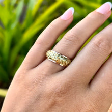 Load image into Gallery viewer, Two-Tone Old English & Hibiscus Hawaiian 8mm Ring in 14K Pink & Green Gold