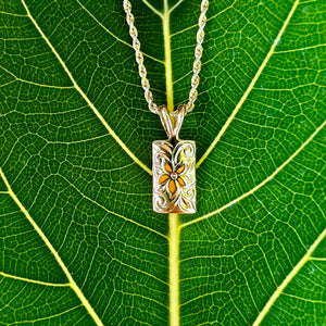 Yellow enamel flower hawaii pendant with engraving 