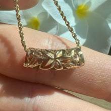 Load image into Gallery viewer, Detail on Plumeria Lei Filigree Pendant in 14K Yellow Gold
