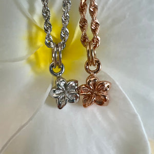 Hawaiian Plumeria charms in white and pink gold