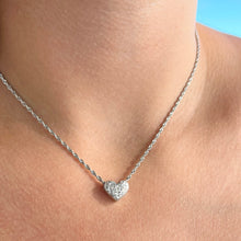 Load image into Gallery viewer, Small Slider Heart Pendant with Hibiscus Flowers in 14K White Gold