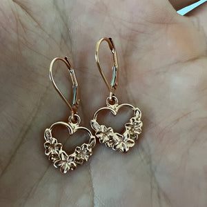 Heart earrings with Hawaiian Plumerias