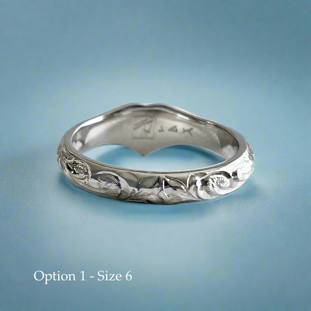 Heart Ring w/ Old English & Flower in 14K White or Green Gold