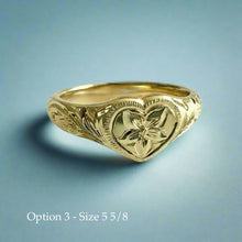 Load image into Gallery viewer, Hawaiian Heart Ring with Old English & Flower engraving