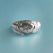 Load image into Gallery viewer, Hawaiian Dome Ring with Plumeria, Diamond & Old English in 14K White Gold