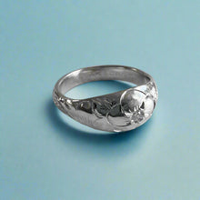 Load image into Gallery viewer, Hawaiian Dome Ring with Plumeria, Diamond & Old English in 14K White Gold