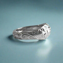 Load image into Gallery viewer, Hawaiian Dome Ring with Plumeria, Diamond & Old English in 14K White Gold