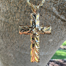 Load image into Gallery viewer, Hawaiian Cross pendant with plumeria flower and engraving 
