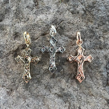 Load image into Gallery viewer, Small Byzantine Cross Pendant in 14K Yellow, White and Pink Gold
