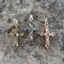Load image into Gallery viewer, Small Byzantine Cross Pendant in 14K Yellow, White and Pink Gold