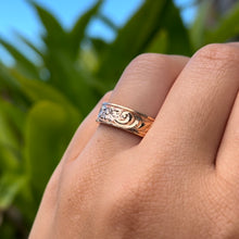 Load image into Gallery viewer, Shiny Old English & Plumeria 6mm Flat Ring in 14K Pink Gold in size 7