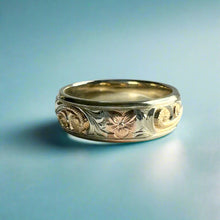 Load image into Gallery viewer, Tri-Color Hawaiian Haku Lei 6mm Ring in 14K Gold