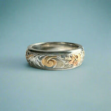 Load image into Gallery viewer, Tri-Color Hawaiian Haku Lei 6mm Ring in 14K Gold