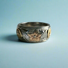 Load image into Gallery viewer, Tri-Color Hawaiian Haku Lei 8mm Ring in 14K Gold