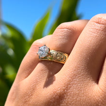 Load image into Gallery viewer, Kaimana Kula Old English & Hibiscus 6mm Solitaire Ring with Cubic Zirconia in 14K Yellow Gold in size 8 1/4