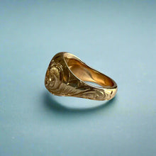 Load image into Gallery viewer, Large Round Old English Signet Ring with Initial "K" in 14K Yellow Gold