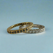 Load image into Gallery viewer, Black Diamond Ring Guard in 18K Yellow Gold in size 7 7/8 with Platinum RIng Guard