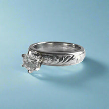 Load image into Gallery viewer, Shiny Old English Solitaire 4mm Ring with Cubic Zirconia in 14K White Gold in size 6