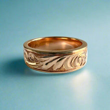 Load image into Gallery viewer, Shiny Old English & Plumeria 6mm Flat Ring in 14K Pink Gold in size 7