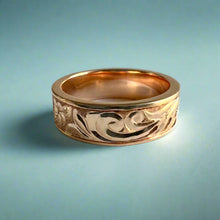 Load image into Gallery viewer, Shiny Old English & Plumeria 6mm Flat Ring in 14K Pink Gold in size 7