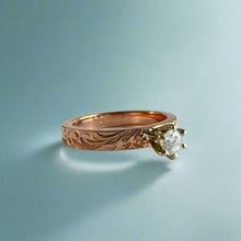 Load image into Gallery viewer, Kaimana Kula Old English & Hibiscus 3mm Solitaire Ring with Diamond in 14K Pink Gold in size 4 3/4