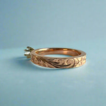 Load image into Gallery viewer, Kaimana Kula Old English & Hibiscus 3mm Solitaire Ring with Diamond in 14K Pink Gold in size 4 3/4