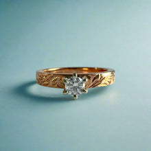 Load image into Gallery viewer, Kaimana Kula Old English & Hibiscus 3mm Solitaire Ring with Diamond in 14K Pink Gold in size 4 3/4
