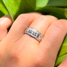 Load image into Gallery viewer, Hibiscus with leaves 8mm Raised Hawaiian "Kuuipo" Ring in 14K White Gold in size 9 3/8