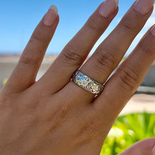 Load image into Gallery viewer, Hibiscus with leaves 8mm Raised Hawaiian "Kuuipo" Ring in 14K White Gold in size 9 3/8