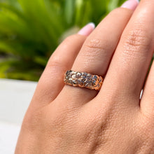Load image into Gallery viewer, Scalloped Plumeria with Leaves 8mm Hawaiian Ring in 14K Pink Gold in size 8