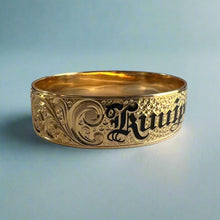 Load image into Gallery viewer, Old English & Hibiscus 18mm "Kuuipo" Hawaiian Bangle Bracelet in 14K Yellow Gold