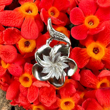 Load image into Gallery viewer, Hawaiian Plumeria with Leaf Pendant in 14K White gold
