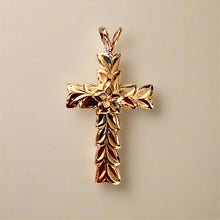 Load image into Gallery viewer, Medium Shiny Maile Scalloped 6mm Cross Pendant in 14K Yellow Gold