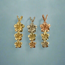 Load image into Gallery viewer, Three Plumeria Vertical Pendant in 14K or 18K Gold