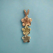 Load image into Gallery viewer, Multicolour Three Plumeria Vertical Pendant in 14K Gold