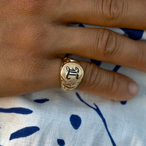 Engraved Oval Hawaiian signet ring with initial 
