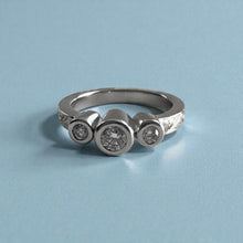 Load image into Gallery viewer, Palau 3mm Old English Flat Ring with Bezel Set Diamonds in 14K White Gold in size 5 (no side engraving)