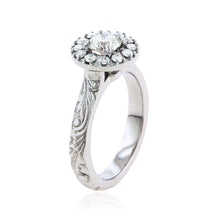Load image into Gallery viewer, Diamond Engagement ring with Hawaiian Engraving in white gold
