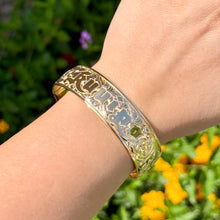 Load image into Gallery viewer, Victorian Scrolls 18mm Raised "Kuuipo" Hawaiian Bangle Bracelet in 14K Yellow Gold