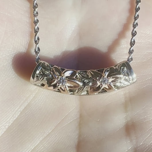 Hawaiian Flower Lei pendant with plumeria flowers and diamonds 