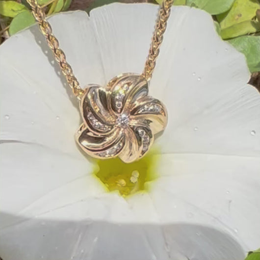 Gold Hawaiian Flower necklace with diamonds 