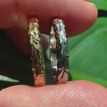 Load and play video in Gallery viewer, Engraved Maile leaves and flowers on Hawaiian rings
