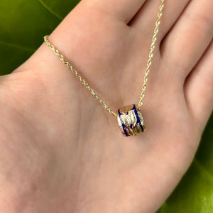 Hawaiian Jewelry bead Pendant with blue enamel and Maile 