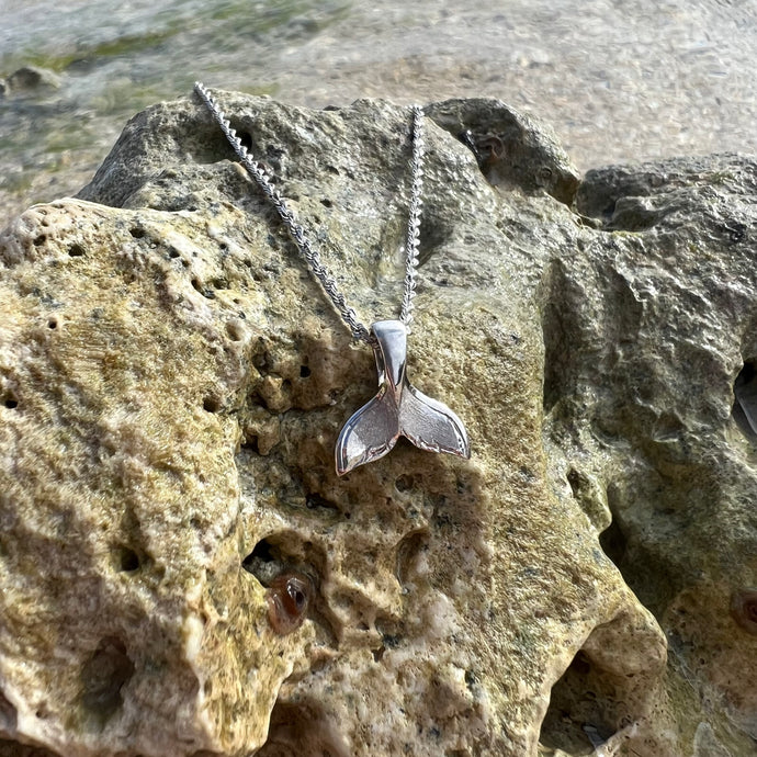 Small Whale Tail Pendant in 14K White Gold