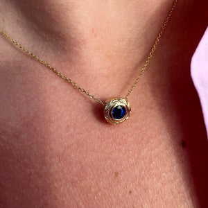 Gold Hawaiian Necklace with blue sapphire and engraving