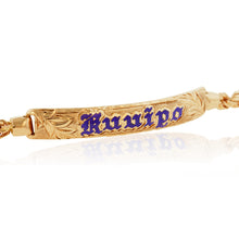 Load image into Gallery viewer, Close up detail of gold Hawaiian ID bracelets 
