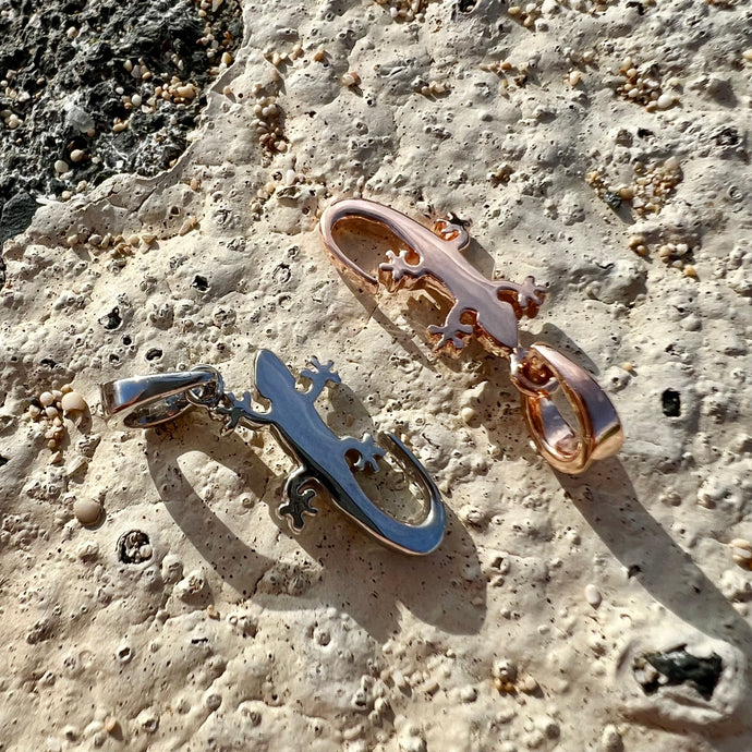 Gecko Pendant in 14K Pink and  14K White Gold