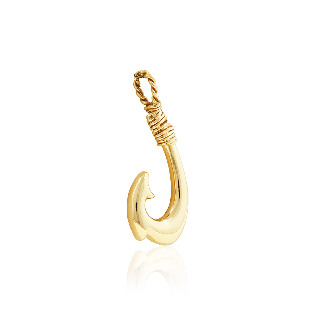 fake hawaiian fish hook Solid Gold Fish Hook Pendant KanaKala Pacific Hawaiian Hand Carved