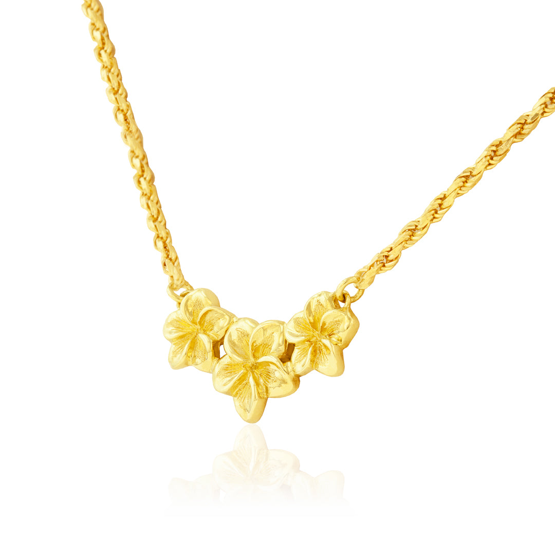 Three Plumeria Necklace in 18K Yellow Gold